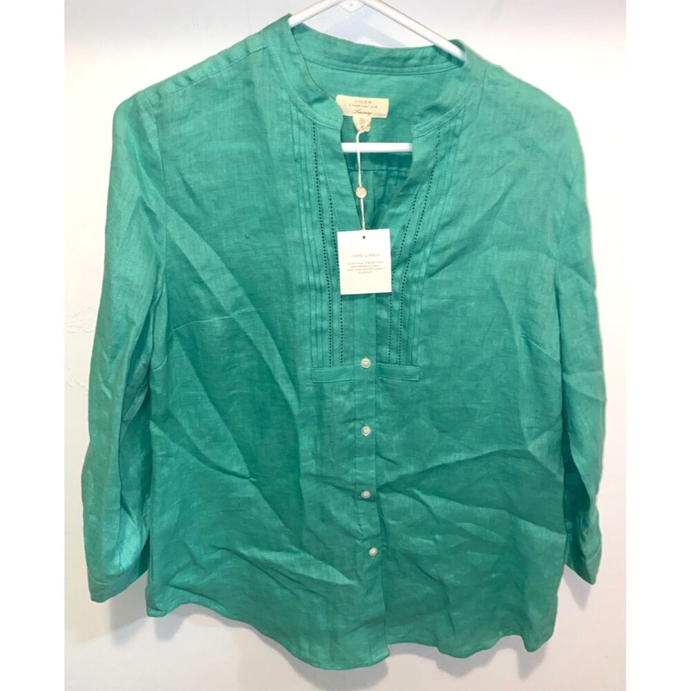 Charter Club Luxury 100% Linen Button Shirt Womens M Roll Tab Sleeve Modern Prep